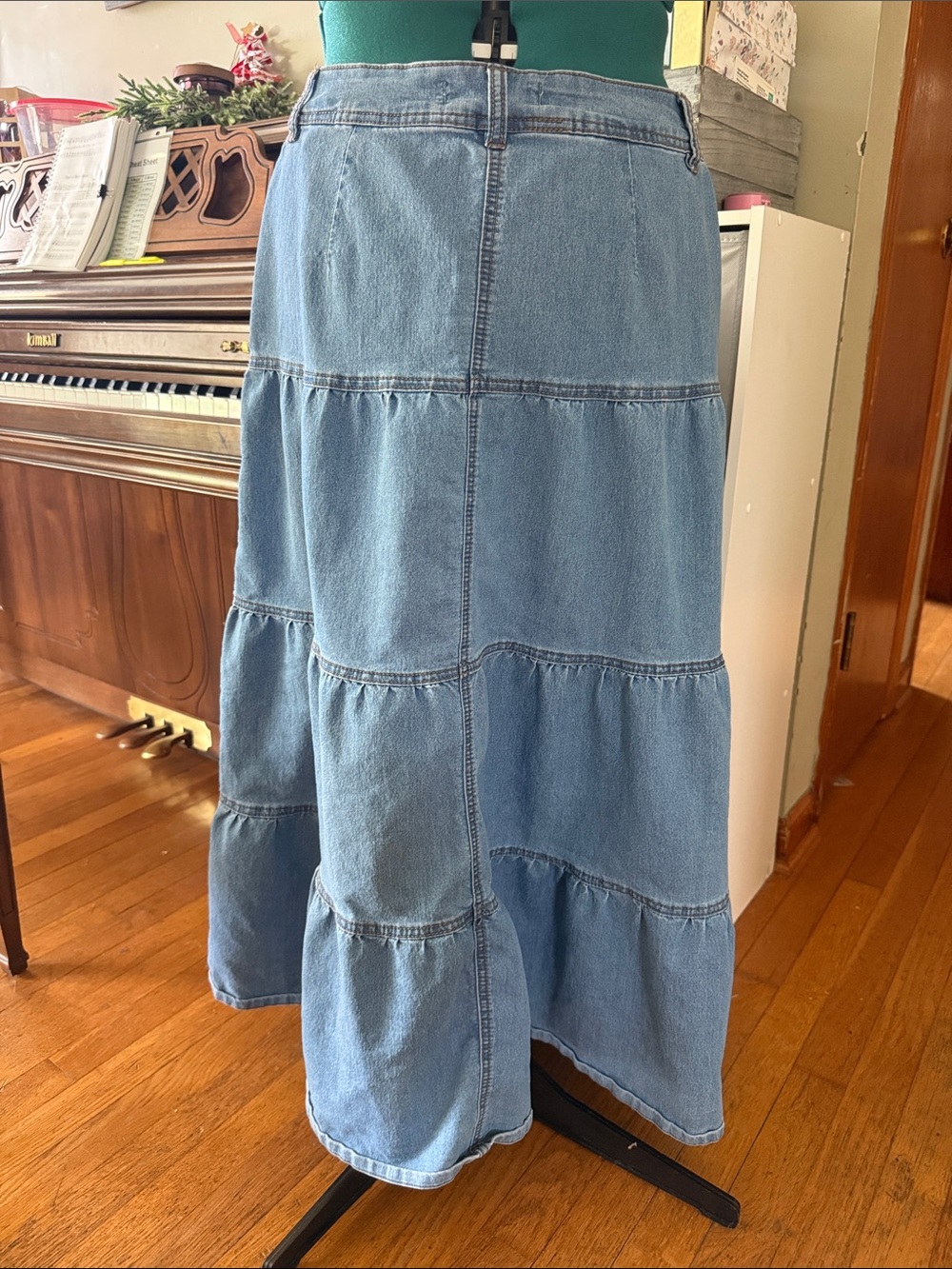 Cato Light Blue Tiered Denim Maxi Skirt with Front Buttons - Picture 4 of 6